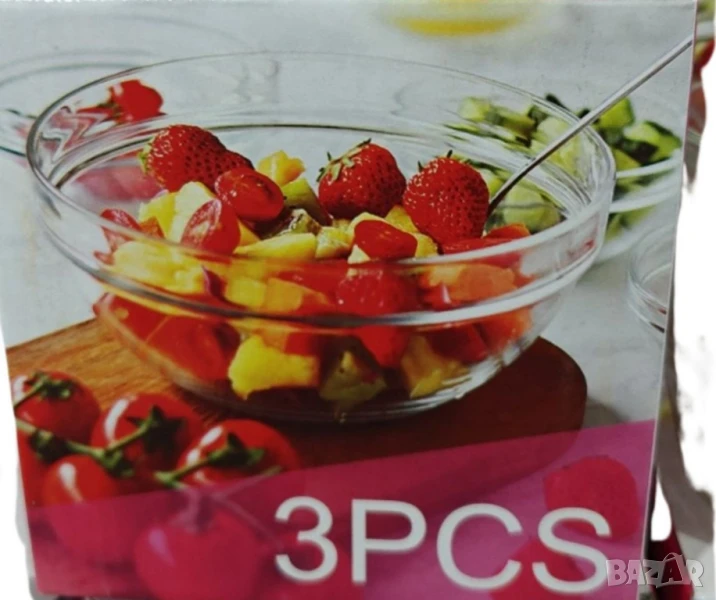 Комплект 3 броя стъклени купи, снимка 1