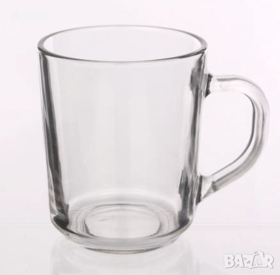 стъклена чаша за чай и топли напитки с дръжка, снимка 1