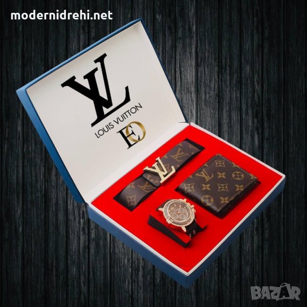 Комплект Louis Vuitton колан часовник портфейл, снимка 1