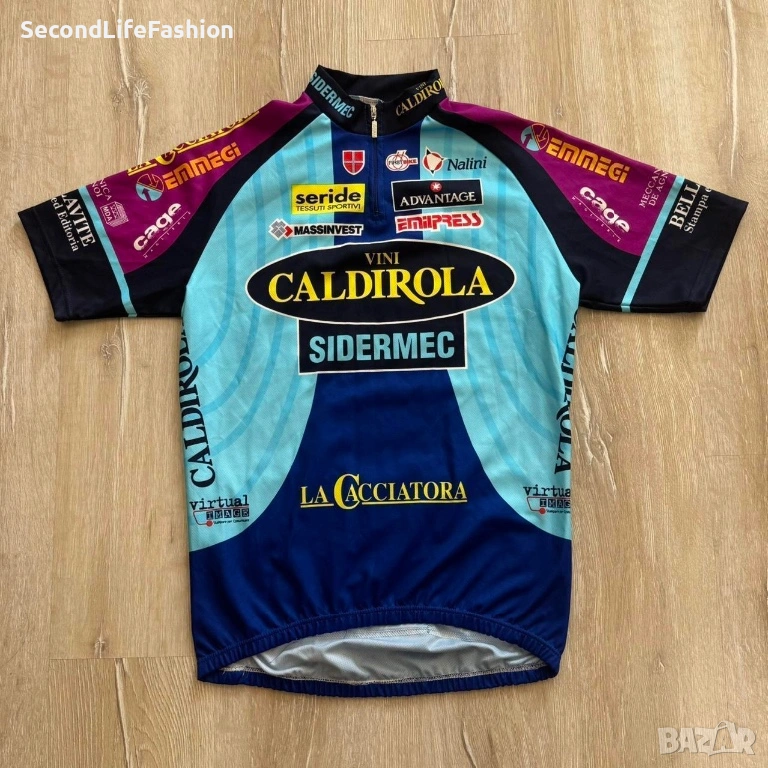 Винтидж колоездачна фланелка Vini Caldirola Cidermec Nalini, мъжка Вело тениска размер L, снимка 1