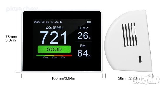 Детектор за въздух 3-в-1 CO2,температура и влажност, снимка 1