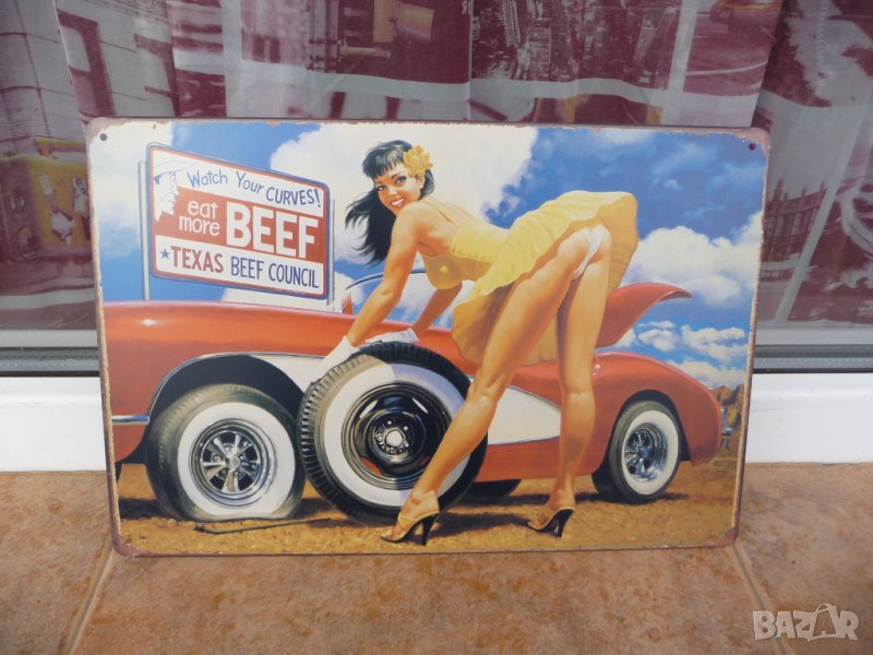 Метална табела кола спукана гума смяна гуми пътна помощ еротика гараж, снимка 1