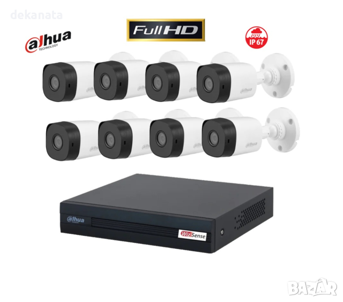 DAHUA FULL-HD Комплект за видеонаблюдение с 8 камери и пентабриден DVR, снимка 1