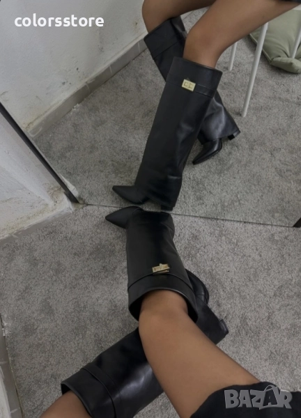 Ботуши на ток - черна кожа - KD105 , снимка 1