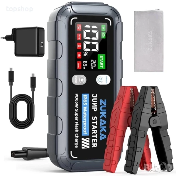 Jump Starter / Джъмп стартер за кола ZUKAKA 6000A, 26800mAh 12V, бензин и дизел бързо зареждане 65W, снимка 1