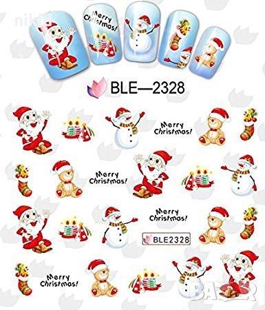 BLE2328 Дядо Коледа Снежен човек коледен ваденки водни стикери слайдери за нокти маникюр, снимка 1