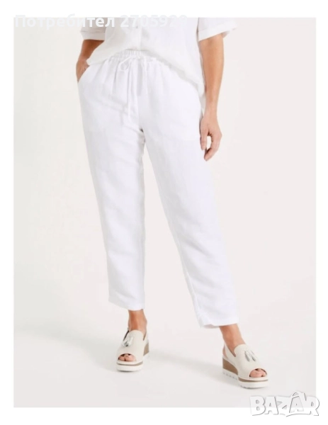 Бял дамски панталон от 100% лен, размер М, снимка 1