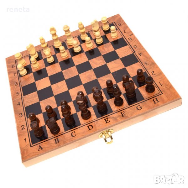 Комплект за игра, Шах и табла, Дървен, 29х29 см, Кафяв, снимка 1