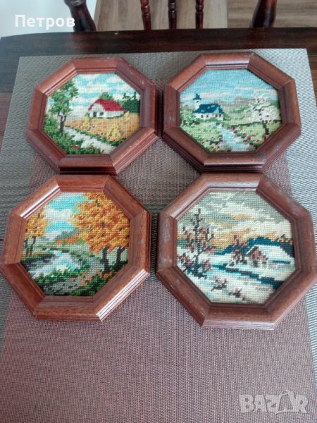 Продавам старини,малки и красиви гоблени-4 сезона.Германия.Ръчна изработка.Цената е за всички., снимка 1