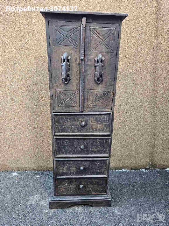 Азиатски антикварен шкаф с дърворезба, снимка 1