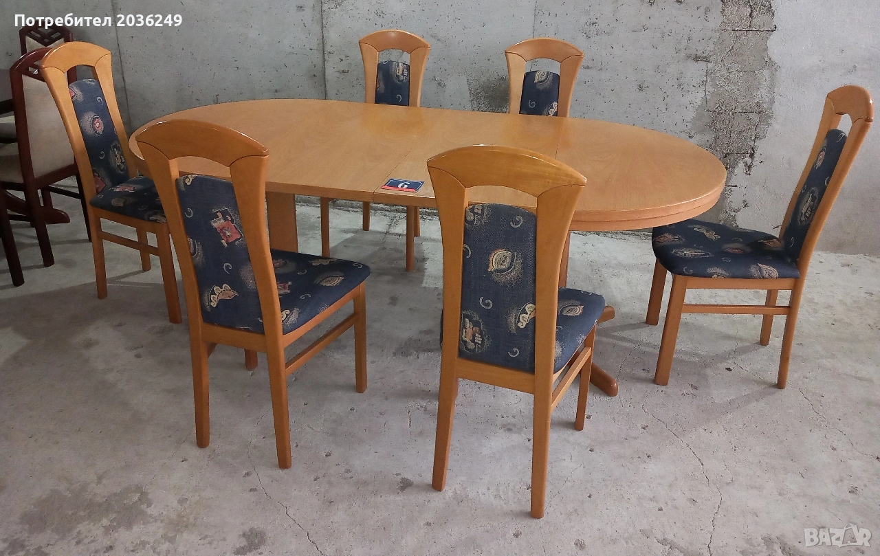 Комплект масивна разтегателна маса с 6 стола, снимка 1