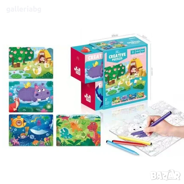 Детски пъзели 4 в 1 – Ферма, животни, рисуване | 2+ години, снимка 1