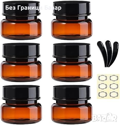 Нови 6 броя x 60мл Пластмасови Буркани Амбър UV Защита Многократна Употреба, снимка 1