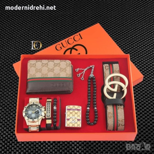 Комплект Gucci колан,часовник,портфейл,броеница,запалка,гривна, снимка 1
