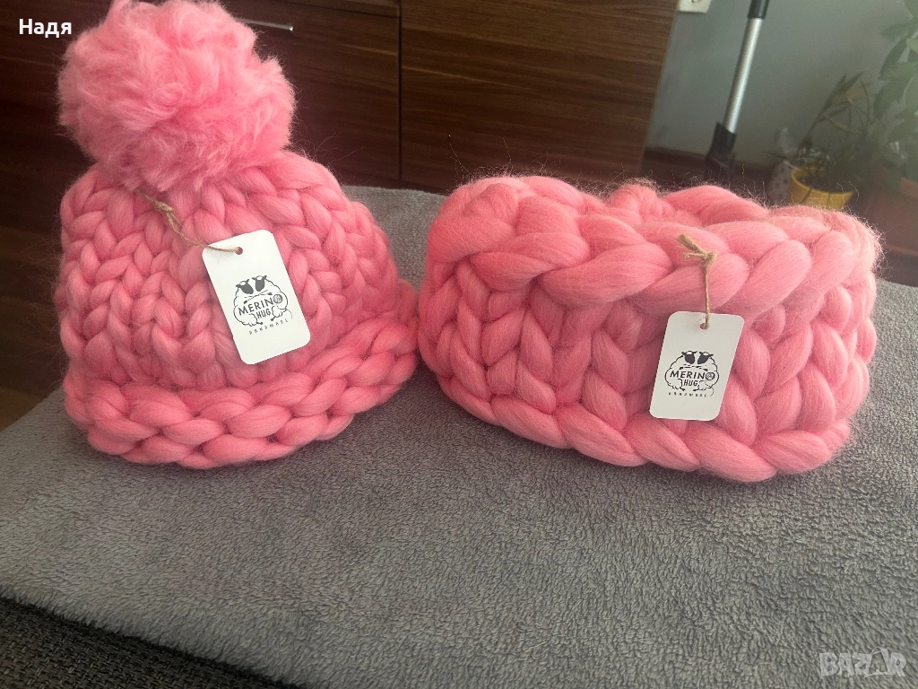 Шапка и шал, нови от Мероно вълна, снимка 1