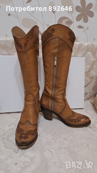 Дамски ботуши естествена кожа цвят камел 38 номер, снимка 1