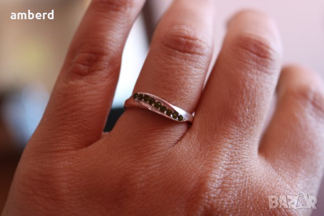 Нежен сребърен пръстен със зелени циркони - модел R049, снимка 8 - Пръстени - 28853533