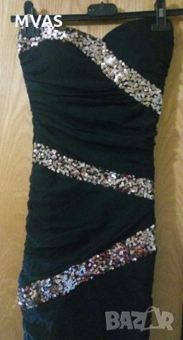  Черна къса рокля Tally Weijl XS със златно парти рокля , снимка 5 - Рокли - 32919092