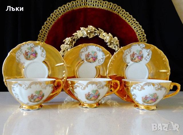 Чаша с чиния баварски порцелан,злато,картина на Фрагонар. 