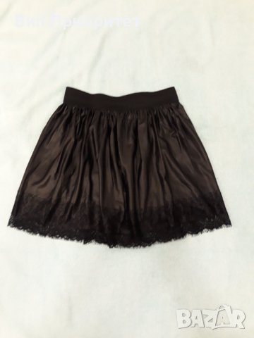 Къса кожена пола с коприна и дантела, супер модерна и луксозна, ластичен колан на кръста, богато раз, снимка 1