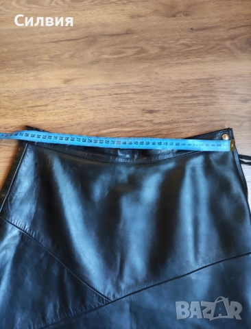 Дълга черна лъскава кожена пола от истинска естествена кожа, размер L, снимка 7 - Поли - 52409465