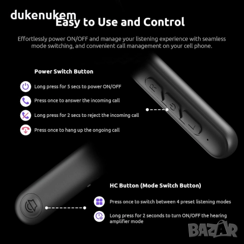 HearPod Air Bluetooth шумопотискащо устройство, слухов апарат, снимка 4 - Слушалки и портативни колонки - 51806993