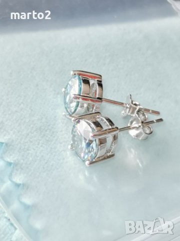 Сребърни Обеци S925 със синьо-зелени Мойсанити - по 1 карат на обеца, снимка 7 - Обеци - 37376472