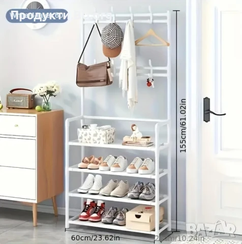 Метален органайзер за врата с 8 куки и рафтове – стилно решение за обувки и аксесоари, снимка 4 - Други стоки за дома - 51291753