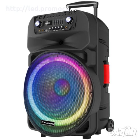 Тонколона EK-1818, 18"високоговорител, Led осветена, Два микрофона, Презаредима батерия, снимка 1