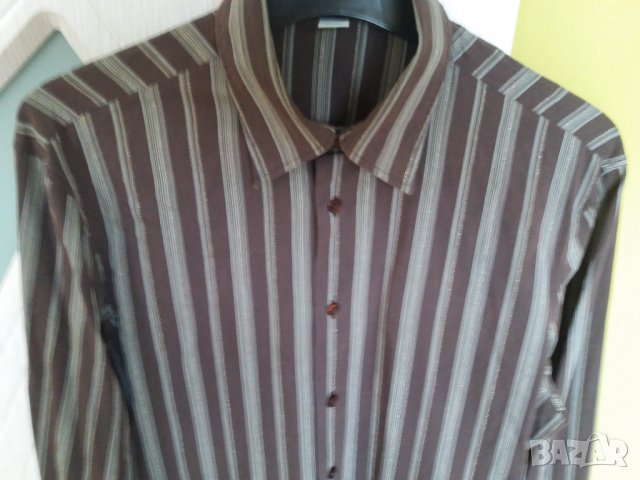 Мъжка риза марка H&M тънка тъмнокафява със златна нишка , снимка 2 - Ризи - 32892382