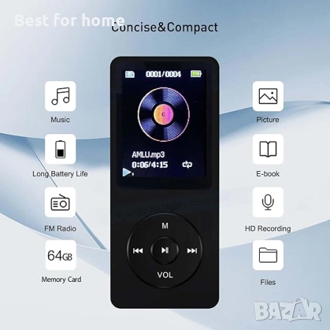 Arungo MP3 плейър 64GB , гласов рекордер, електронна книга, HD екран, снимка 2 - MP3 и MP4 плеъри - 53232826