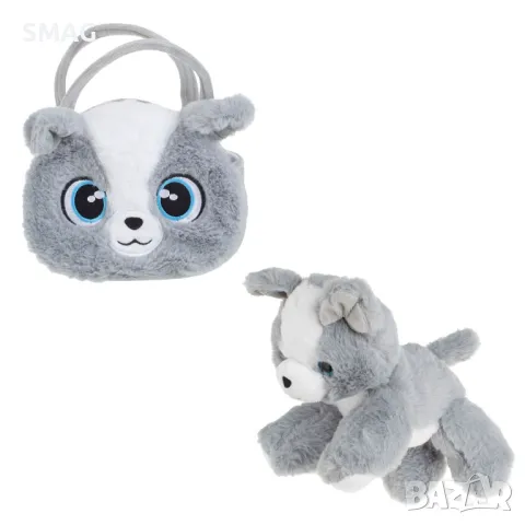 Плюшено куче сиво бяло в чанта 22 см S_1244700, снимка 3 - Плюшени играчки - 48500289