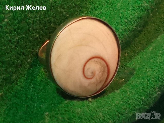 КРАСИВ АНГЛИЙСКИ СРЕБЪРЕН ПРЪСТЕН СРЕБРО 925 с ОПАЛИЗИРАН АМОНИТ - Част от КОМПЛЕКТ 29787, снимка 3 - Пръстени - 45969066