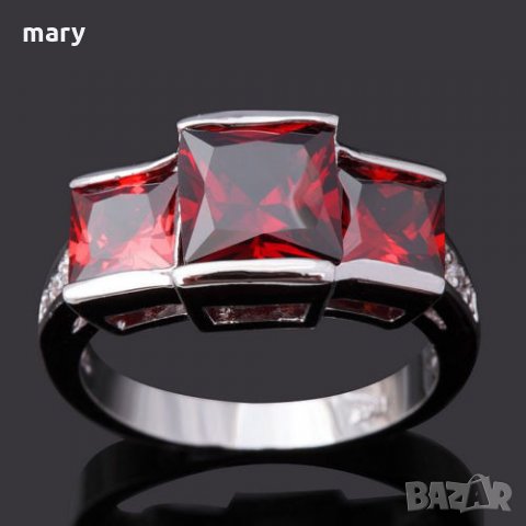 позлатен дамски пръстен с гранат, снимка 3 - Пръстени - 19325923