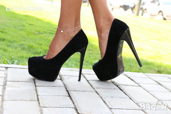Обувки на ток - черен велур - 30, снимка 1 - Дамски обувки на ток - 37101776