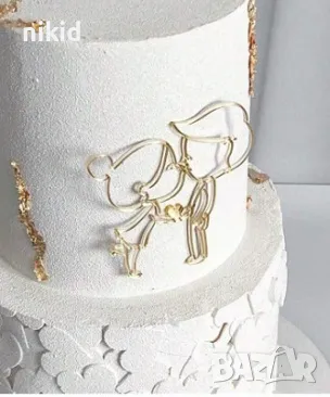 Деца Момиче момче двойка мъж жена златист контур топер за торта украса пластмасов, снимка 2 - Други - 47374574