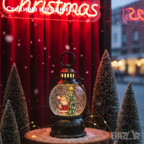 Голям LED коледен фенер с ефект на падащ сняг – приказна светлина и празнична магия