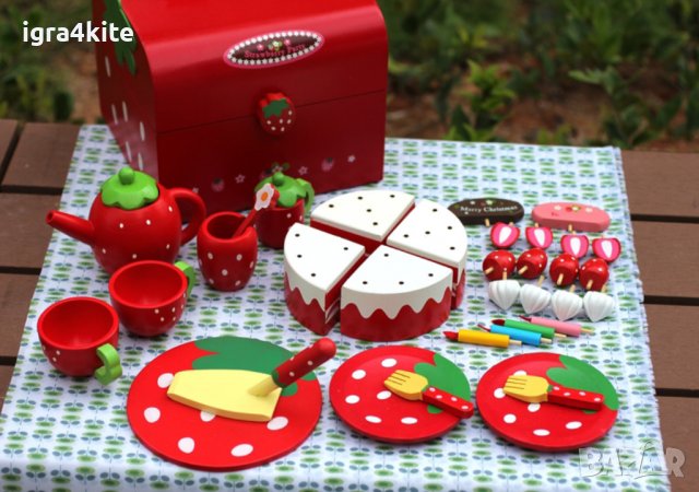 Дървен ягодов кейк с торта - десерт пикник за Рожден ден, снимка 2 - Образователни игри - 36645475