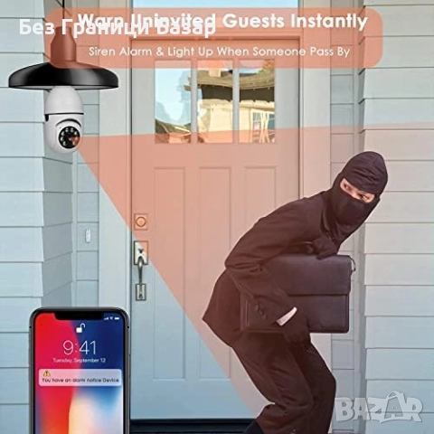 Нова охранителна WiFi камера крушка 1080P 360° с нощно виждане и аудио, снимка 3 - Други - 52815789