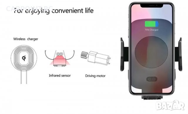 СТОЙКА , ДЪРЖАЧ БЕЗЖИЧНО ЗАРЯДНО ЗА ТЕЛЕФОН AUTOMAX УНИВЕРСАЛНА ЗА КОЛА С ФУНКЦИЯ QI FAST WIRELESS C, снимка 2 - Друга електроника - 38608804