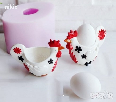 3D Кокошка петле поставка за яйце яйца Великденски силиконов молд форма калъп гипс кашпа, снимка 3 - Форми - 36900533