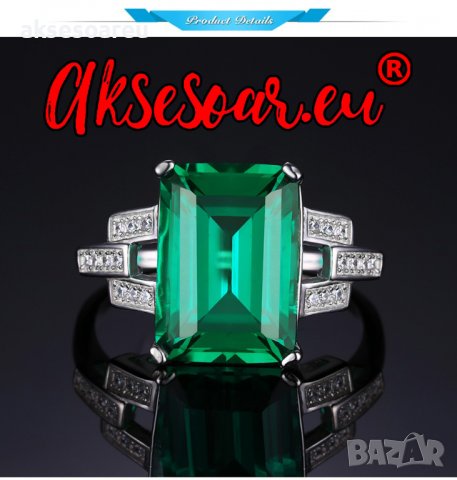 Пръстен със стерлингов син камък сапфир 925 сребърен посребрен за жени годежен изумруден за момичета, снимка 9 - Пръстени - 38372923