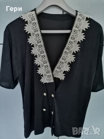 Блуза топ риза с дантела, снимка 1