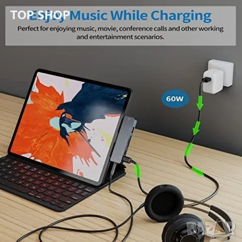 Нов USB C хъб Адаптер Докинг станция 7 в 1 за iPad Pro MacBook Pro, снимка 5 - Захранвания и кутии - 49451245