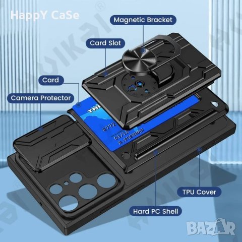 Samsung Galaxy S25 Ultra / S24 Ultra / S24 / RING CARD SLOT Удароустойчив кейс гръб калъф с пръстен, снимка 4 - Калъфи, кейсове - 43837514