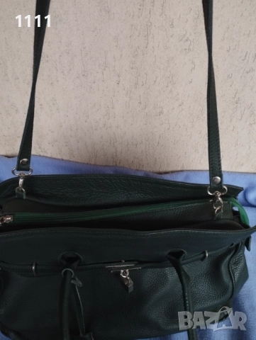 Италианска чанта естествена кожа тъмно зелен цвят., снимка 7 - Чанти - 52131440