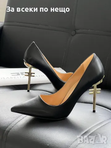 Elisabetta Franchi Дамски Черни Обувки С Метален Ток Елизабета Фенчи Код E208, снимка 4 - Дамски обувки на ток - 50410274