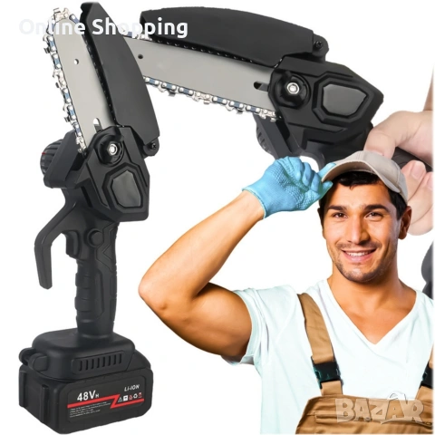 Акумулаторен мини верижен трион 6", Комплект с 2 батерии 6000mAh и куфар, снимка 13 - Градинска техника - 53320732