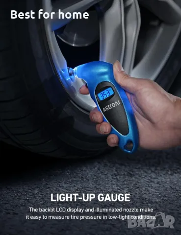 AstroAI Цифров манометър за гуми с 4 настройки и LCD дисплей, снимка 4 - Аксесоари и консумативи - 50271511