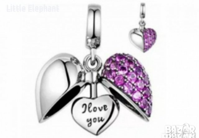 Outlet Sale Висящ елемент отварящо сърце-purple,Пандора"I love you"/нов